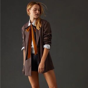 Avec Les Filles Brown Plaid Blazer